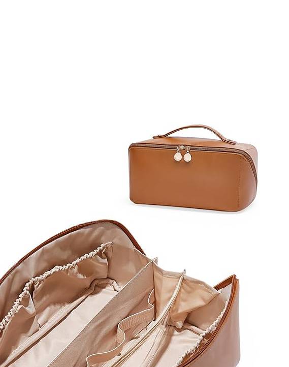 Premium Travel Makeup Bag – 10' x 5' x 5' This large-capacity, waterproof cosmetic bag is designed for skincare on the move.