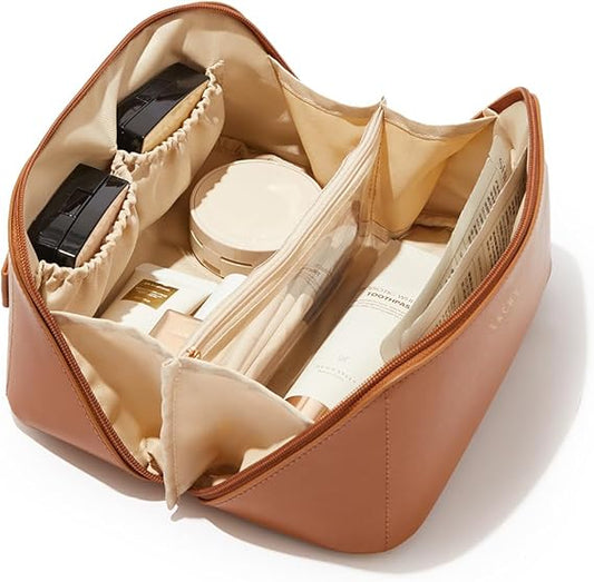 Premium Travel Makeup Bag – 10' x 5' x 5' This large-capacity, waterproof cosmetic bag is designed for skincare on the move.